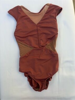 Girls Rust Mesh-Panel Dance Leotard